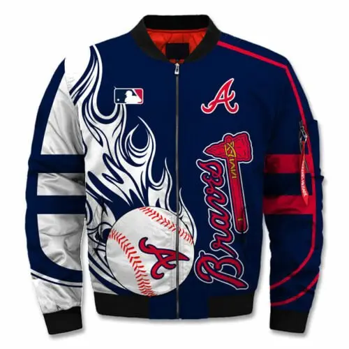 Atlanta Braves Blue and White Bomber Jacket