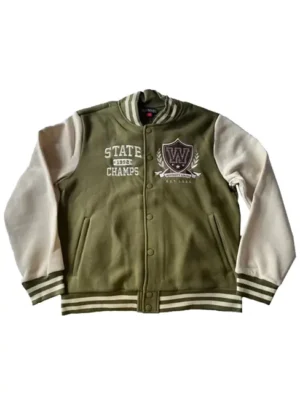 Black Pike Olive Green and Cream Varsity Jacket