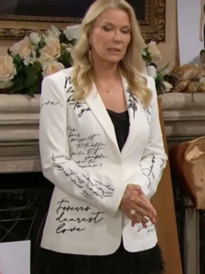 Bold And The Beautiful Katherine Kelly Lang White Printed Blazer