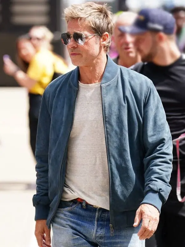 Brad Pitt F1 Blue Suede Leather Jacket