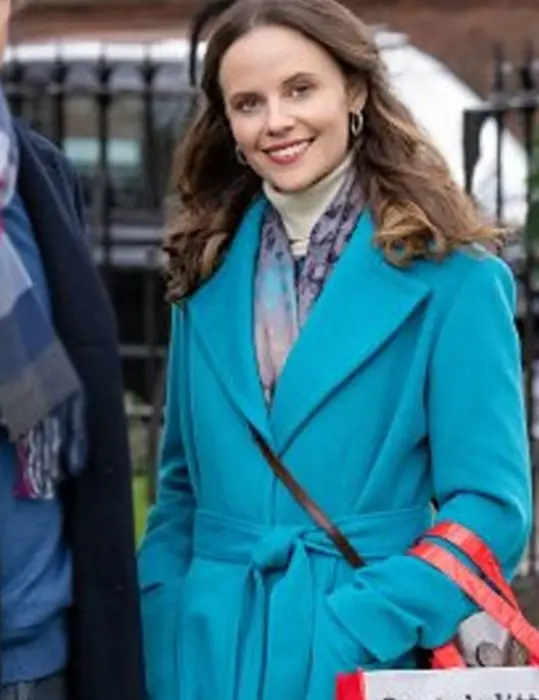 Christmas In Notting Hill 2023 Sarah Ramos Blue Trench Coat