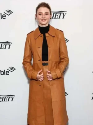 Eileen 2023 Thomasin Mckenzie Brown Leather Coat