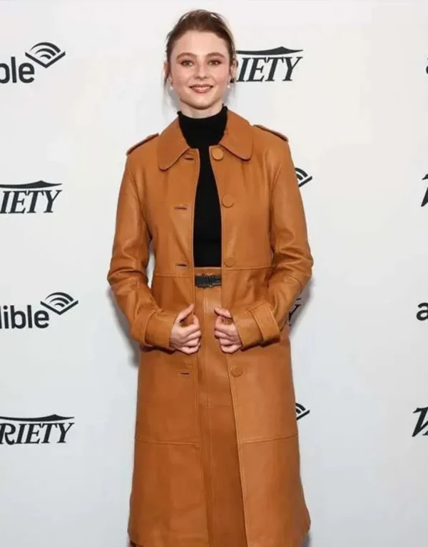 Eileen 2023 Thomasin Mckenzie Brown Leather Coat