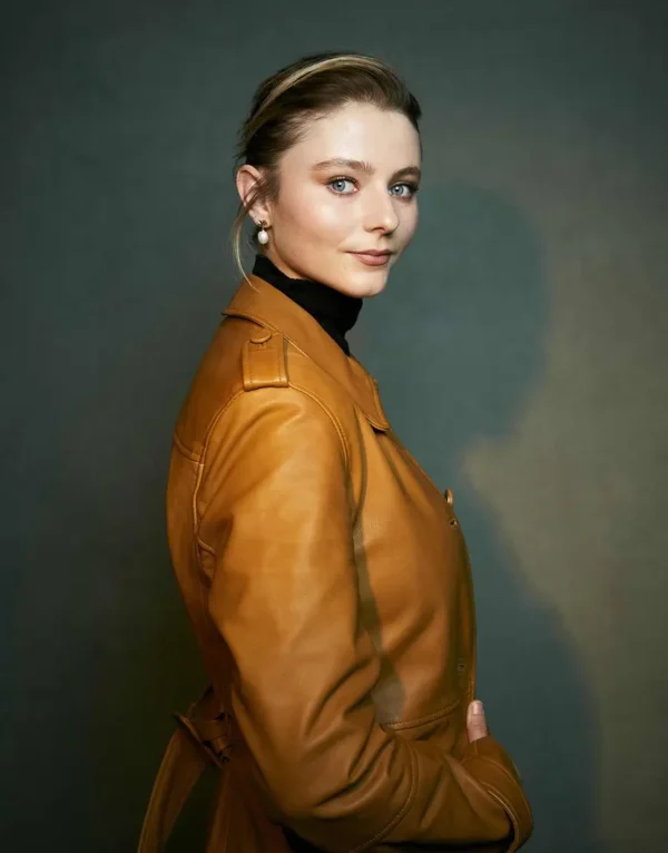 Eileen 2023 Thomasin Mckenzie Brown Leather Coat