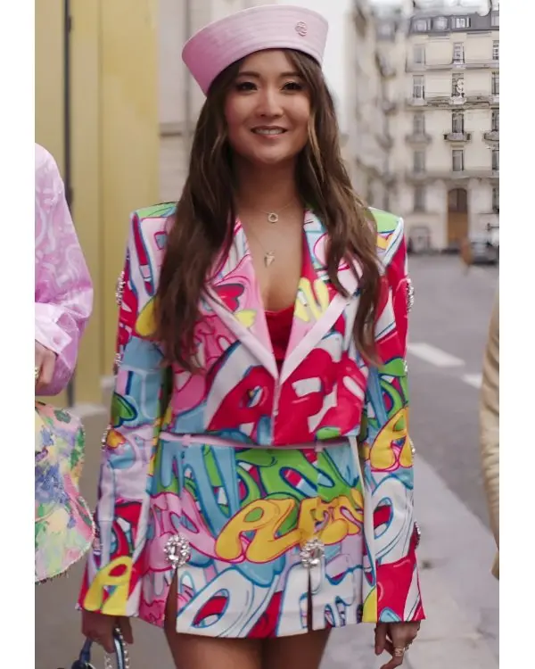 Emily In Paris S04 Ashley Park Graffiti-Print Spencer Jacket