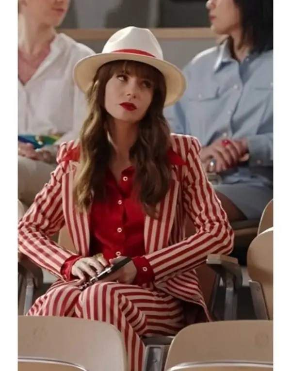 Emily In Paris S04 Lily Collins Red & White Striped Suit