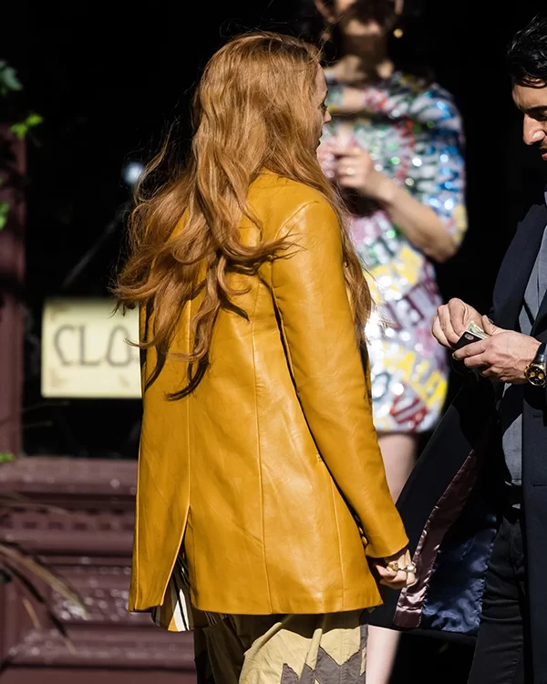 It Ends With Us 2024 Blake Lively Mustard Leather Coat