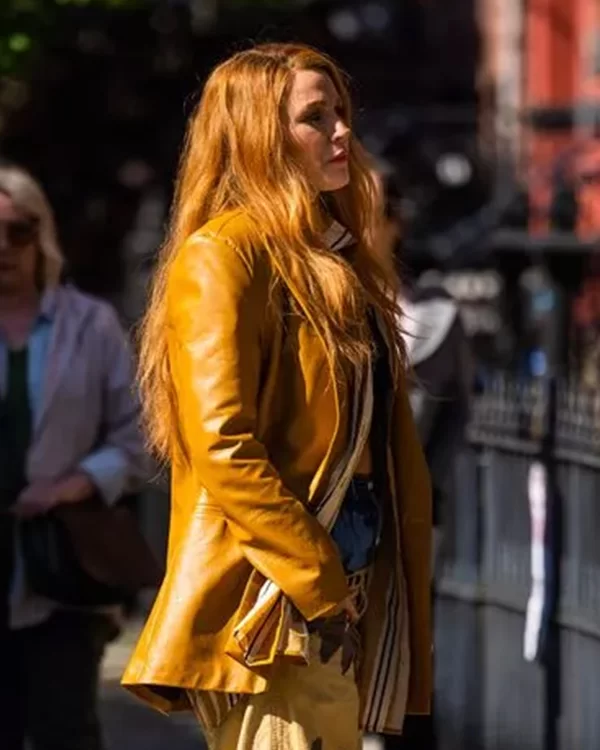 It Ends With Us 2024 Blake Lively Mustard Leather Coat