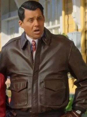 A Biltmore Christmas 2023 Kristoffer Polaha Brown Leather Jacket