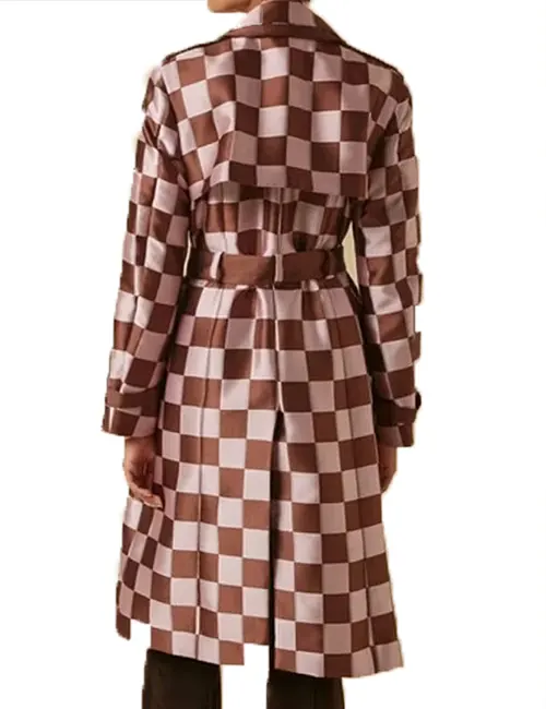 Lily Collins Emily In Paris S04 Pink Brown Checkered Trench Coat