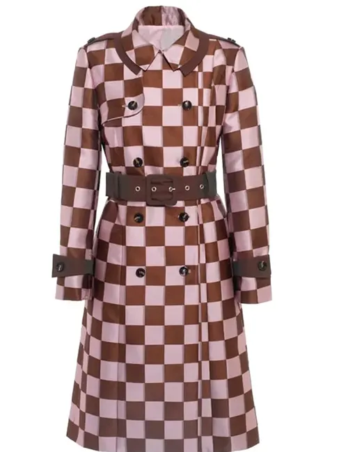 Lily Collins Emily In Paris S04 Pink Brown Checkered Trench Coat