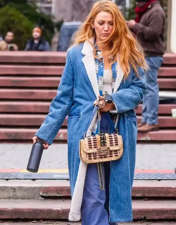 It Ends With Us 2024 Blake Lively Denim Shearling Coat