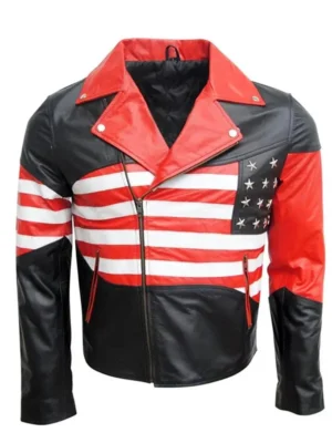 Mens American Flag Leather Jacket