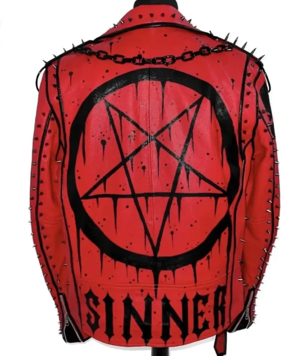 Mens Handmade Sinner Studded Red Leather Jacket