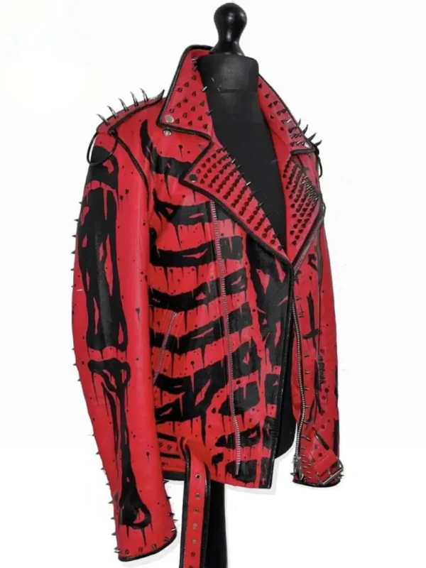 Mens Handmade Sinner Studded Red Leather Jacket