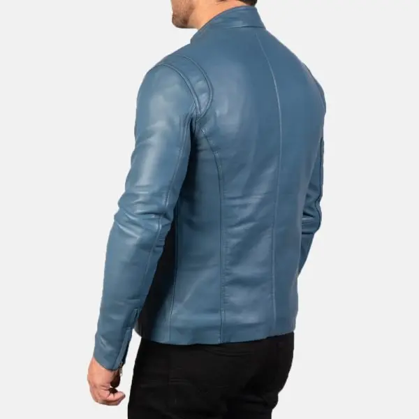 Men’s Ionic Blue Leather Biker Jacket