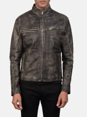 Men’s Ionic Distressed Brown Leather Biker Jacket