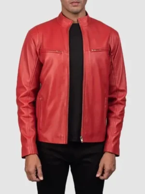 Men’s Ionic Red Leather Biker Jacket