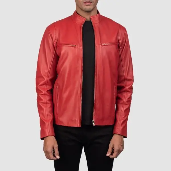 Men’s Ionic Red Leather Biker Jacket