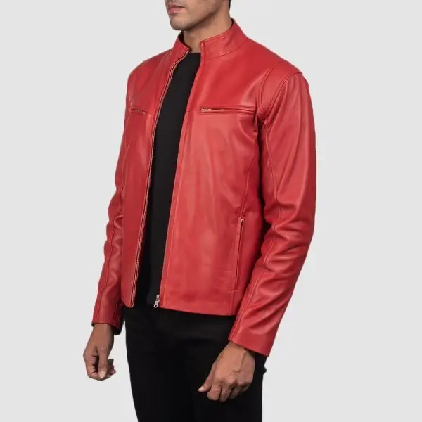 Men’s Ionic Red Leather Biker Jacket