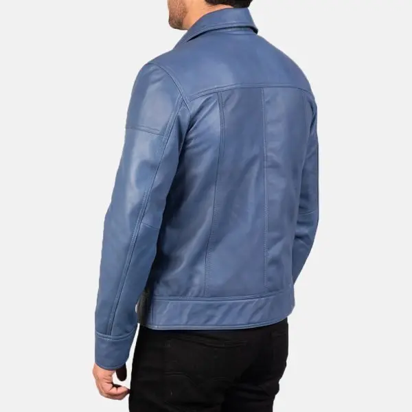 Men’s Lavendard Blue Leather Biker Jacket