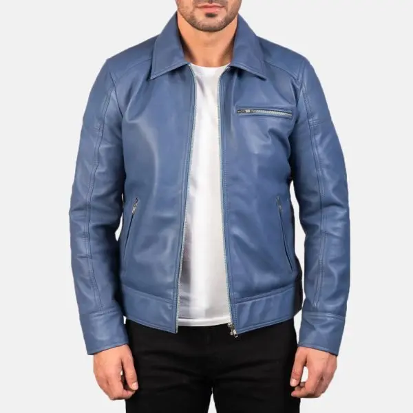 Men’s Lavendard Blue Leather Biker Jacket