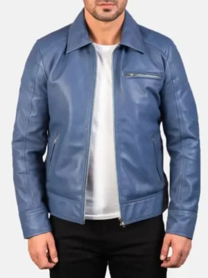 Men’s Lavendard Blue Leather Biker Jacket