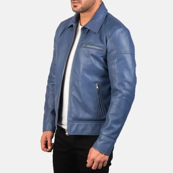 Men’s Lavendard Blue Leather Biker Jacket