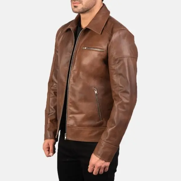 Men’s Lavendard Brown Leather Biker Jacket