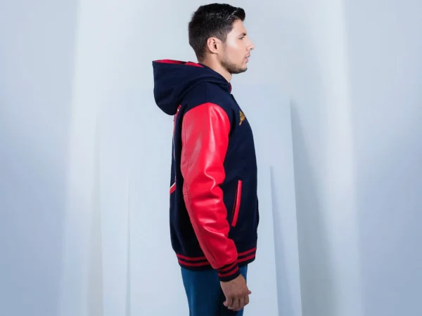 Novo Jackets Navy Blue And Red Letterman Jacket