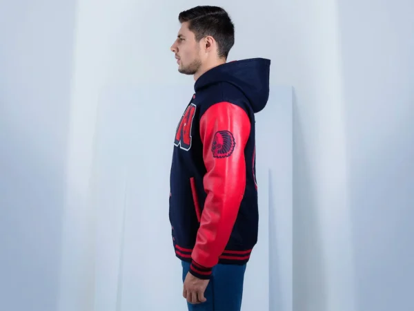 Novo Jackets Navy Blue And Red Letterman Jacket