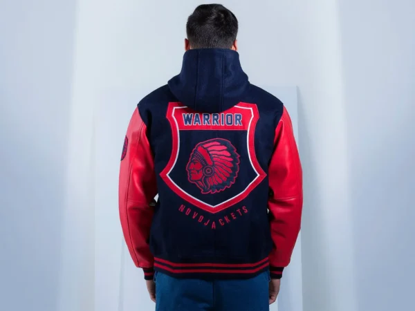 Novo Jackets Navy Blue And Red Letterman Jacket