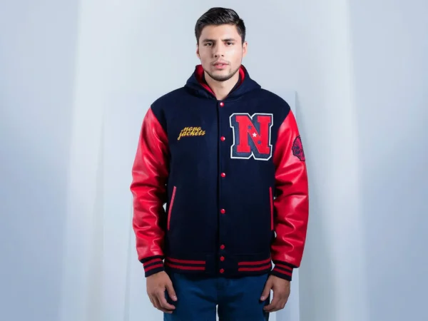 Novo Jackets Navy Blue And Red Letterman Jacket