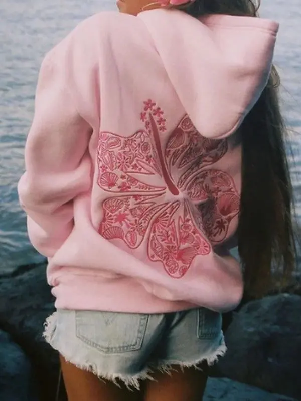 Pink Palm Puff Hawaii Hibiscus Hoodie