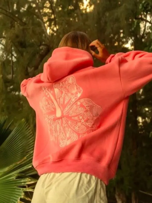 Pink Palm Puff Hawaii Hibiscus Hoodie