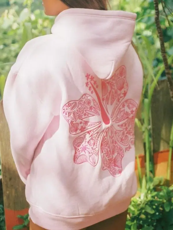 Pink Palm Puff Hawaii Hibiscus Hoodie