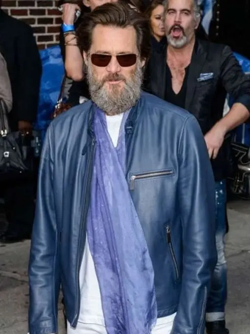 Jim Carrey Blue Biker Leather Jacket