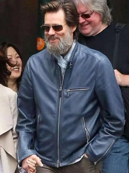 Jim Carrey Blue Biker Leather Jacket