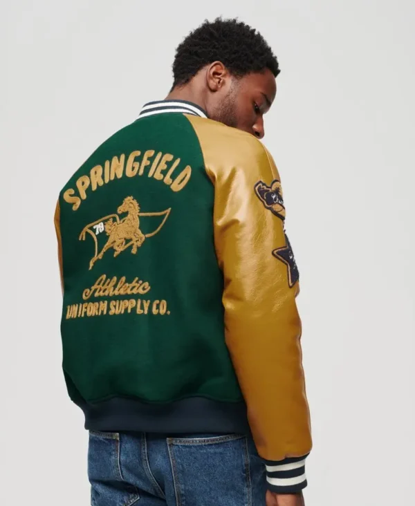 Springfield Green And Gold College Varsity Patched Jacket