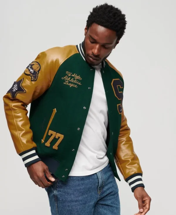 Springfield Green And Gold College Varsity Patched Jacket