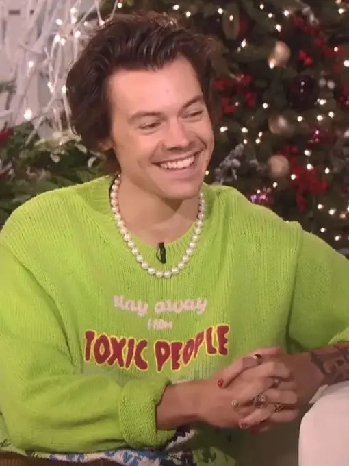 Harry Styles Stay Away From Toxic People Green Sweater