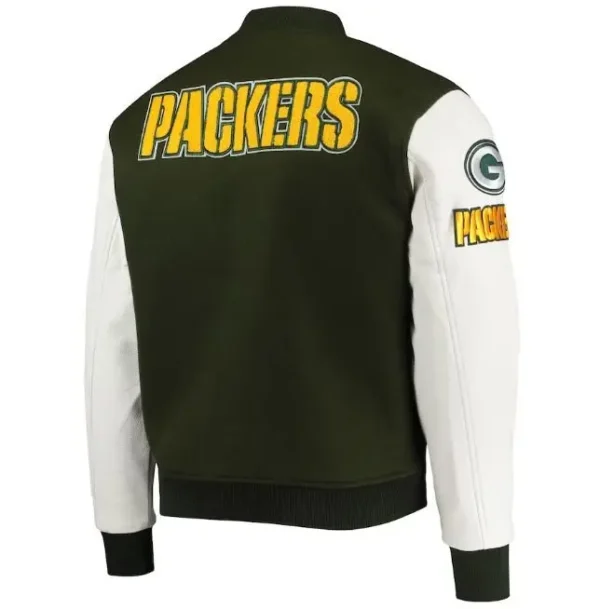 Green Bay Packers Logo Green And White Varsity Jacket