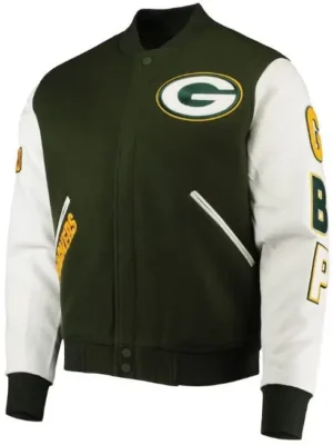 Green Bay Packers Logo Green And White Varsity Jacket