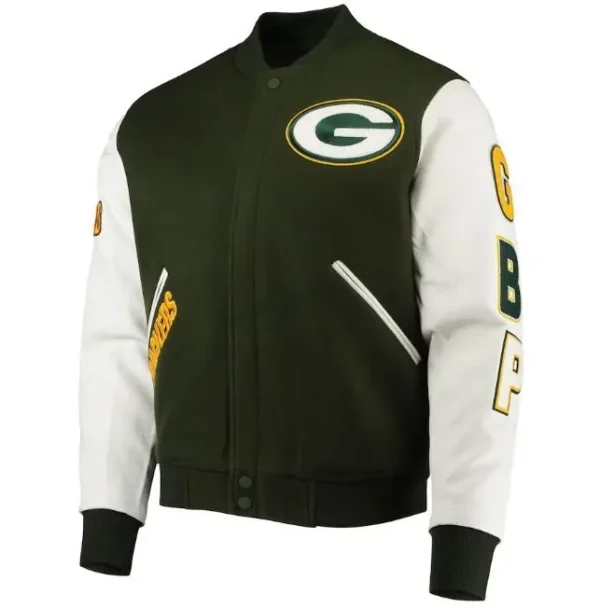 Green Bay Packers Logo Green And White Varsity Jacket