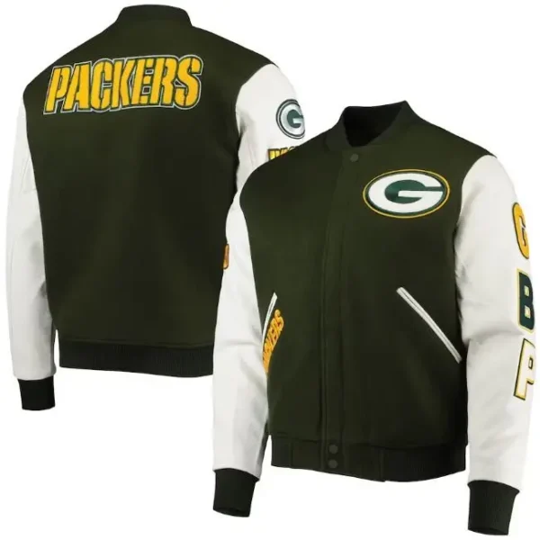 Green Bay Packers Logo Green And White Varsity Jacket