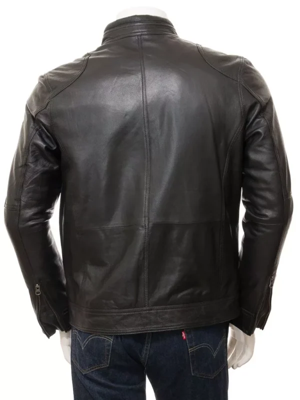 Men’s Black Leather Double Pockets Biker Jacket
