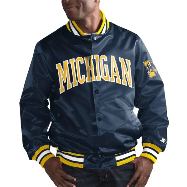 Michigan Wolverines O-Line Navy Blue Satin Jacket