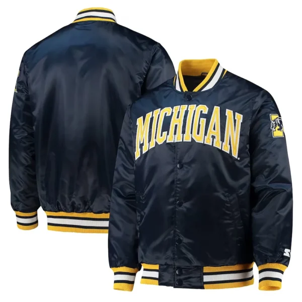 Michigan Wolverines O-Line Navy Blue Satin Jacket