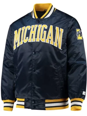 Michigan Wolverines O-Line Navy Blue Satin Jacket