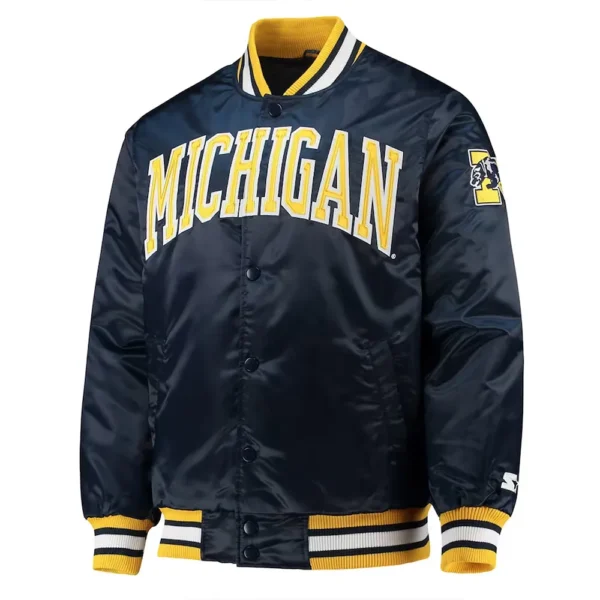 Michigan Wolverines O-Line Navy Blue Satin Jacket